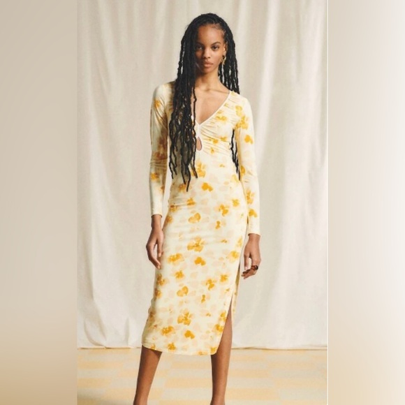 Abercrombie keyhole midi yellow floral dress - Picture 1 of 2